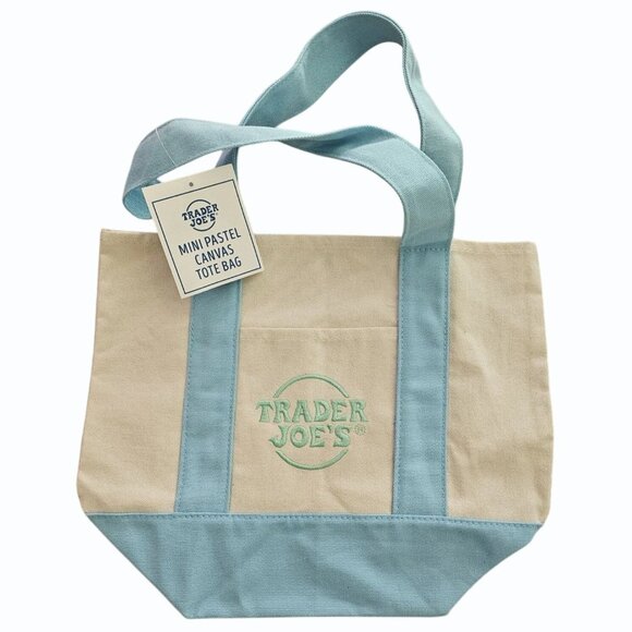 Trader Joes Mini Pastel Canvas Tote Bags Set of 4 (Pink,‎ Lavender, Green, Blue) - Picture 5 of 5